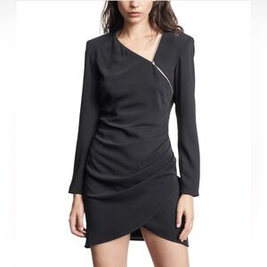 NEW - The Kooples Black Zip-neck long-sleeve stretch-woven mini dress - Size S